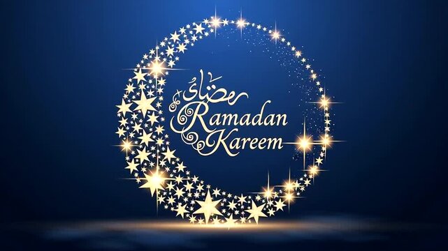 Ramadan Kareem Greeting with Crescent Moon Stars.