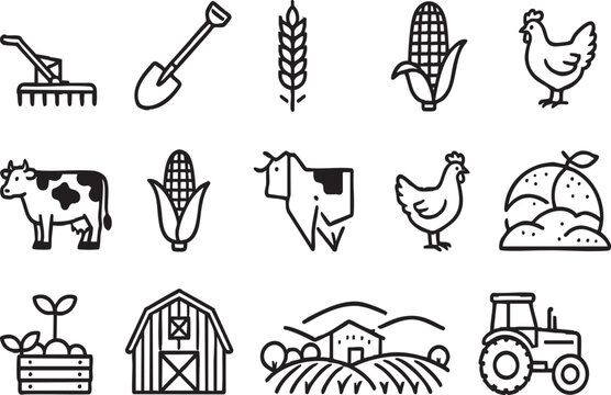Agriculture and Organic Farming Linear Vector Icon Set