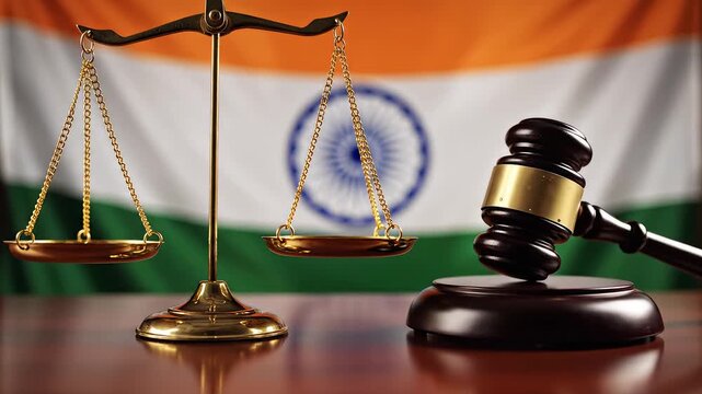 Scales of justice with Indian flag