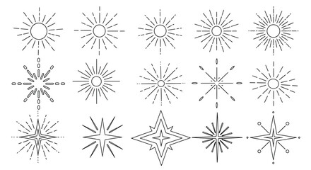 Fototapeta premium Collection of modern starburst and sunburst line art designs