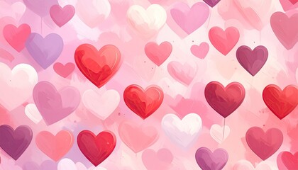 Soft Pink and Red Watercolor Hearts Background for Romance and Celebration.