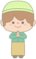 Cute Muslim Boy Praying Dua for Ramadan and Eid Mubarak Celebration