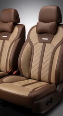 Naklejka premium Luxurious Brown and Beige Car Seats with Headrests.