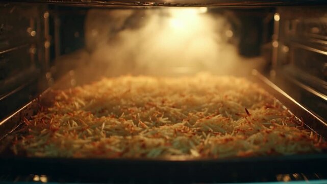 Baked Dish Cooking in Oven Interior.