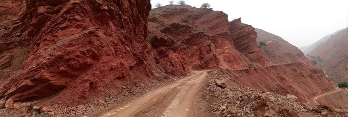 Red rock canyon road winds through rugged terrain