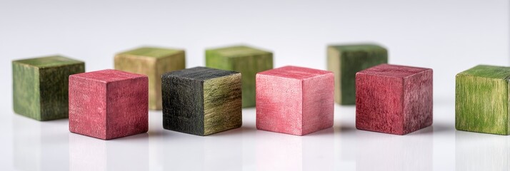 Colorful wooden cubes in rows