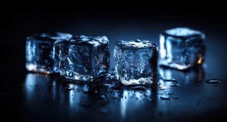 Close-up of ice cubes, dark background