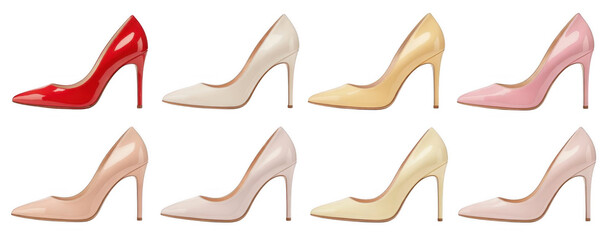 Collection of heel shoes on black heels isolated on a transparent background