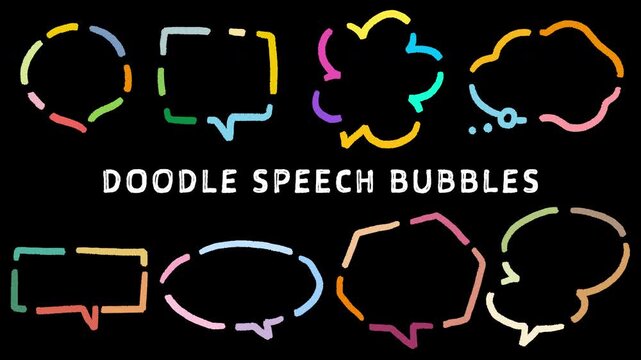 Doodle speech bubbles set with animated dotted lines on alpha background