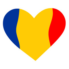 Romanian flag in the shape of a heart on a white background
