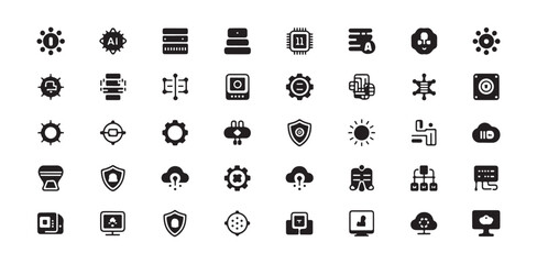 Fototapeta premium Technology and computer icons including server chip cloud security and data symbols