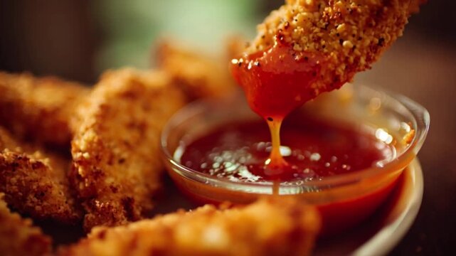 Crispy Fried Chicken Strips with Ketchup.