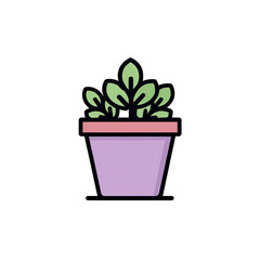 Obraz premium Simplified, colorful plant icon illustration, with green leaves, pink pot, and a black background