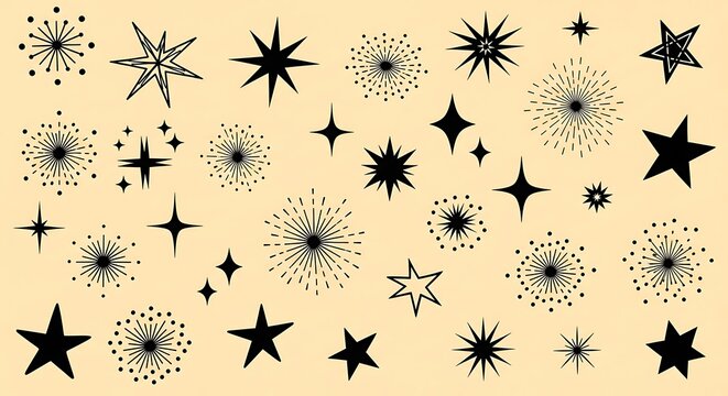 Retro atomic star and sparkle pattern on beige background