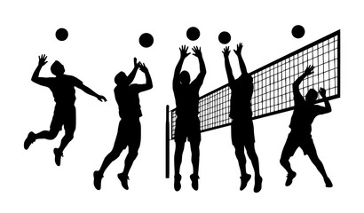 Volleyball player action silhouettes vector illustration isolated on white