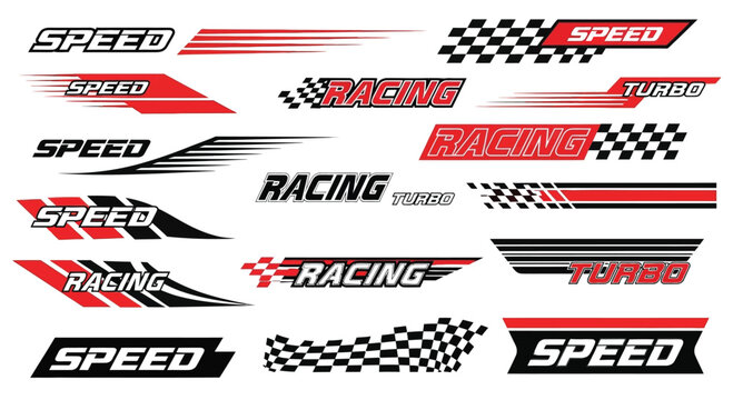 Dynamic racing logos and emblems collection in red and black