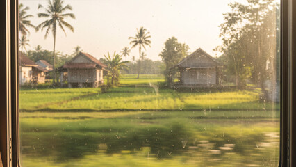 from inside the train with the atmosphere of people's houses