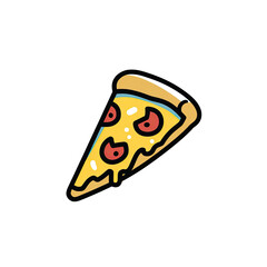 Cartoon slice of pizza with pepperoni on a black background