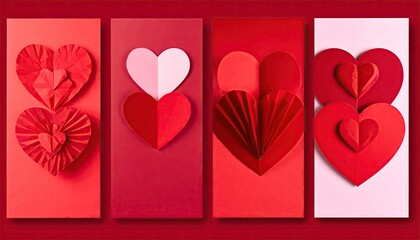 Creative Paper Hearts Displayed in Four Panels for Valentines Day Celebration.