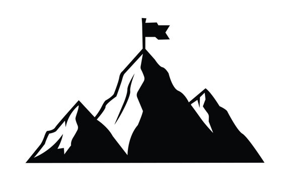 Mountain peak with flag reaching summit success goal achievement top victory illustration