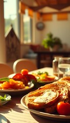 Sun-drenched slices, a chromatic whisper of rustic Italian feasts, captured in aged celluloid hues,  baked,  tomato