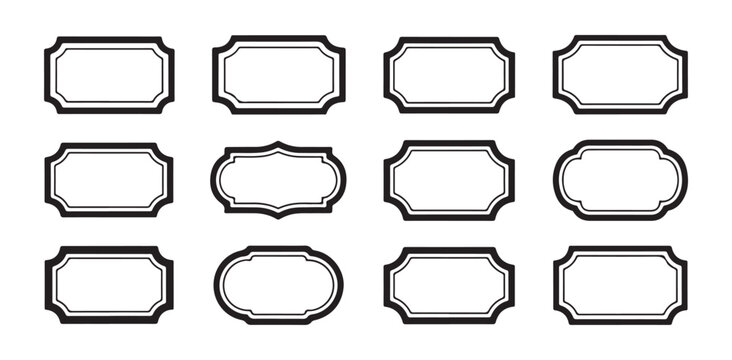 Set of twelve black vintage frames with decorative ornamental borders for labels stickers signs or badges