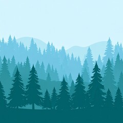 Obraz premium Misty forest landscape with tall pine trees and foggy mountains in serene nature scene
