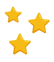 Obraz premium Three bright, golden cartoon stars against a stark black background, floating in random orientations