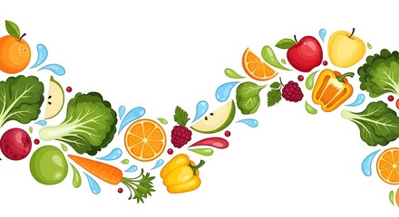 Assorted Fruits and Vegetables in Circle.