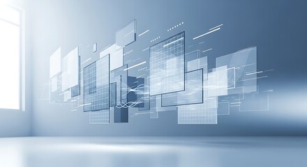 Blurry Motion White Boxes on Blue Wall.