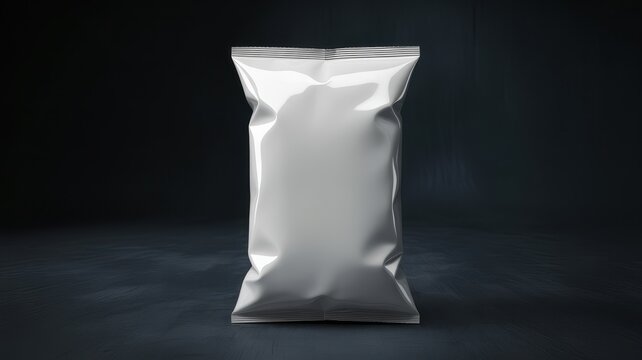 Shiny empty snack bag against dark background