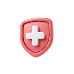 Obraz premium A 3D rendered medical shield with a white plus sign on a solid red backdrop, isolated
