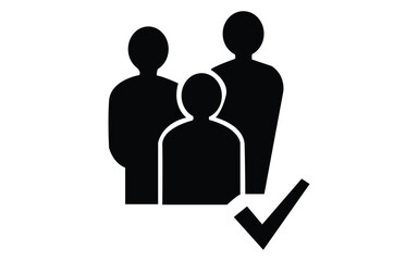 Black silhouette icon representing group of people with verification check symbol