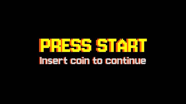 Retro Arcade Start Screen Animation with 'Press Start' and 'Insert Coin' Text.