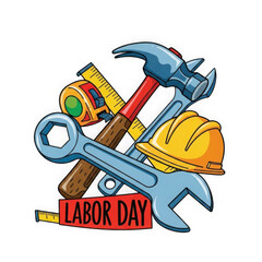 Labor day illustration with tools and hard hat isolated on transparent background