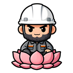 Fototapeta premium Cartoon CHIBI style construction worker. Active working posture. Ideal icon for logo, badge, branding, company mascot.