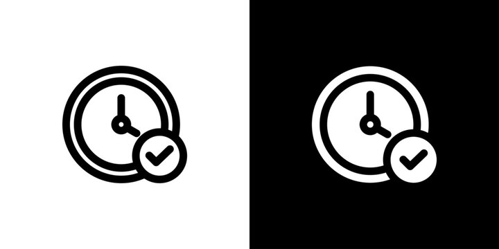 On Time icon concept with flat Black White Background. Vector illustration.