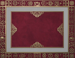 Naklejka premium Retro Chinese New Year 2026 greeting card vector illustration with elegant vintage golden floral frame and luxurious royal ornament pattern