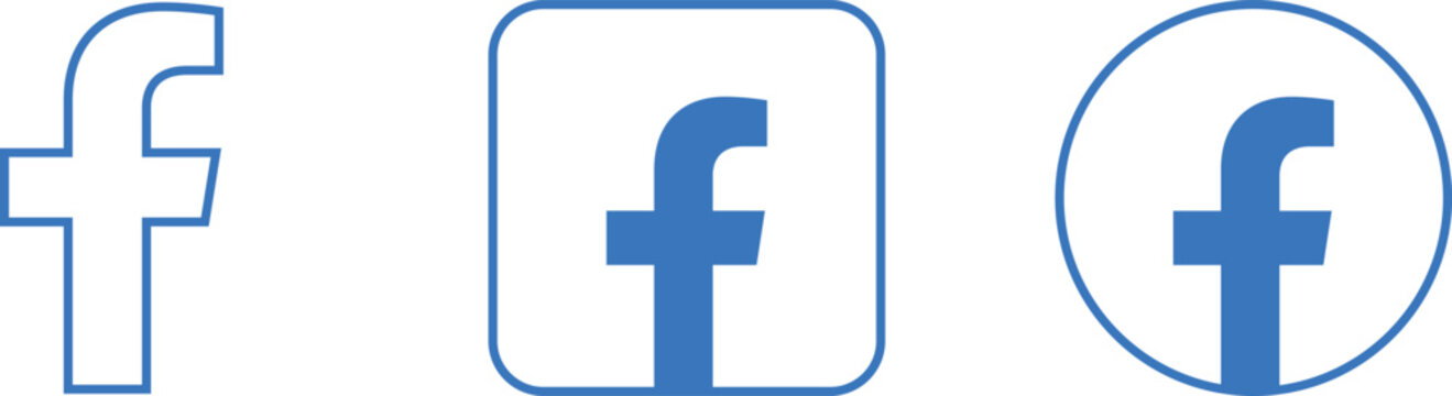 Facebook logo set isolated on white background. Social media icons. Editorial Letter F. Flat, linear web icon or sign. Different shape of facebook vector collection group.