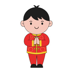 Chinese Boy Greeting Chinese New Year Cartoon