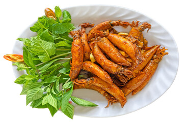Crispy fried egg small squid. Vietnamese Food. Mực trứng chi&ecirc;n gi&ograve;n.  
