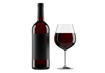Classic Wine Bottle with Filled Glass Isolated on White or Transparent Background