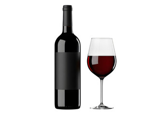 Classic Wine Bottle with Filled Glass Isolated on White or Transparent Background