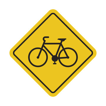 Yellow Bicycle Warning Road Sign Icon for Cycling Area