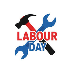 Labour day graphic with hammer and wrenches isolated on transparent background