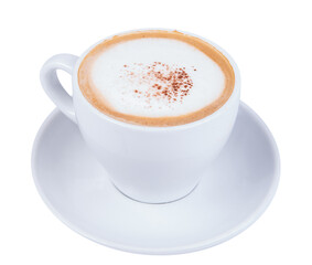 Obraz premium Hot mocha coffee in a mug, white background.