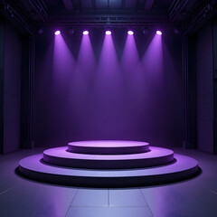 Purple Stage with Spotlight, Empty Platform for Product Display or Performance