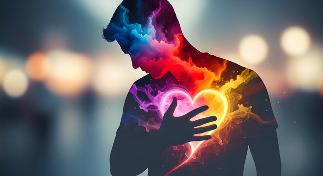 A visual metaphor of a male figure associated with love or health