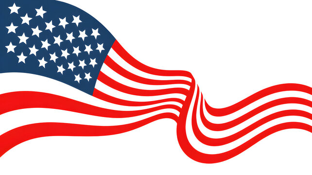 Flowing American flag banner isolated on white background