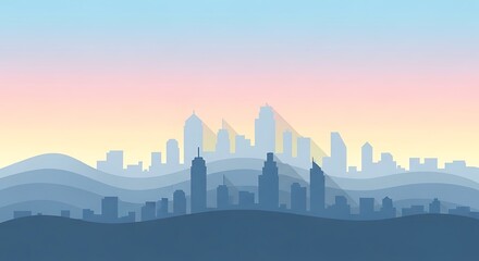 City Skyline Silhouette at Sunset Time.
